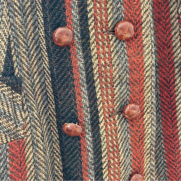 Vintage Wool Blend Herringbone Double Breasted Coat - Picture 6 of 11